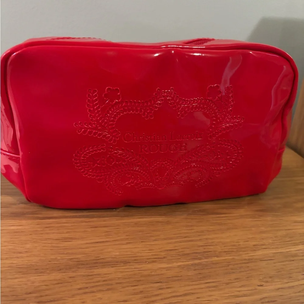 Christian LaCroix Rouge Glossy Red Pouch Makeup Bag Avon Approx 9”x 5”x3”